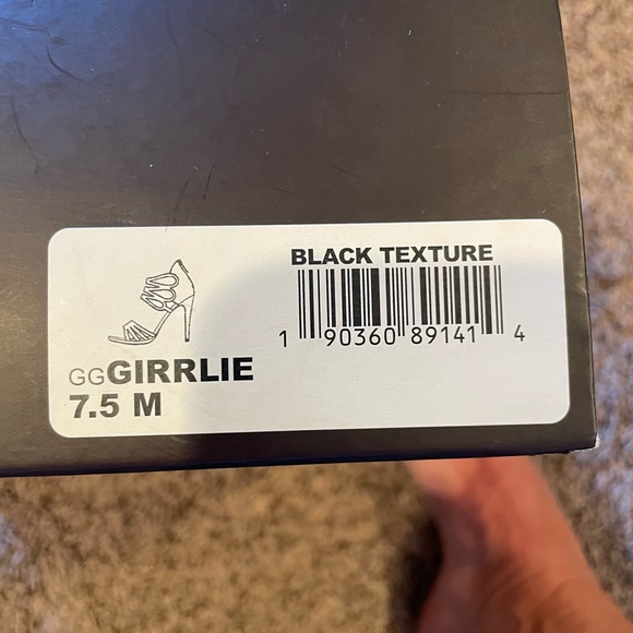 Guess Girlie strapy heels 4.5” black with silver glitter heel zipper. - Picture 7 of 8